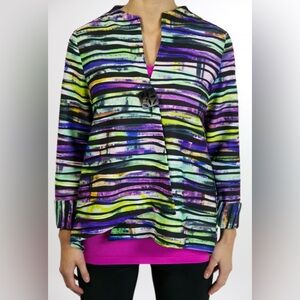 IC by Connie K colorful geometric striped one-button jacket Large